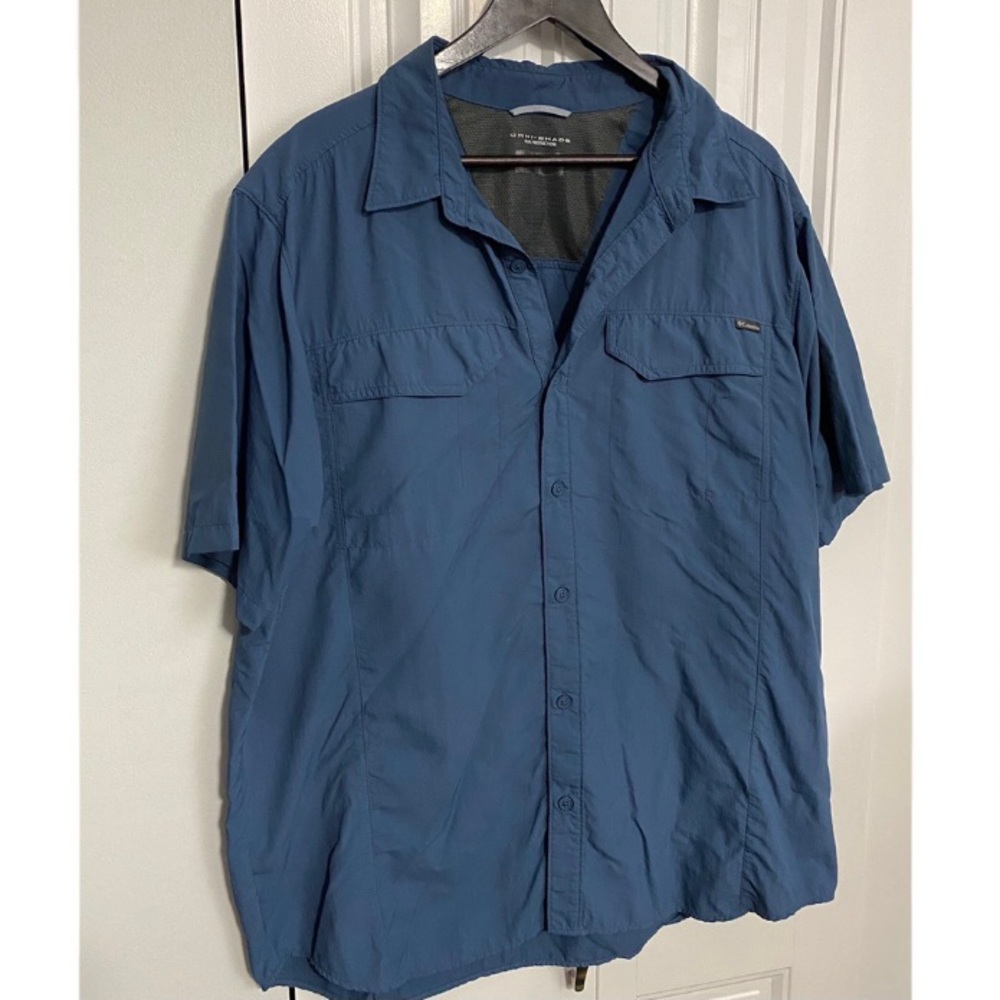 Men’s Columbia Omni-Shade Blue SS Button-Down Shirt, XL